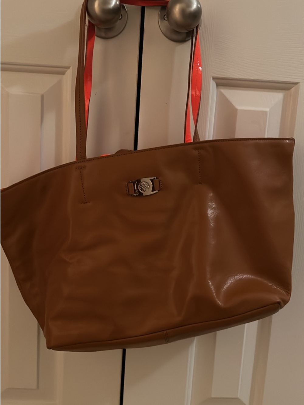 Authentic Antonio Melani Brown Leather Tote Bag with Contrast Straps!